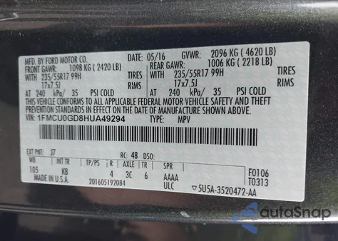 2017 Ford Escape Se z USA, uszkodzony, nr VIN 1FMCU0GD8HUA49294